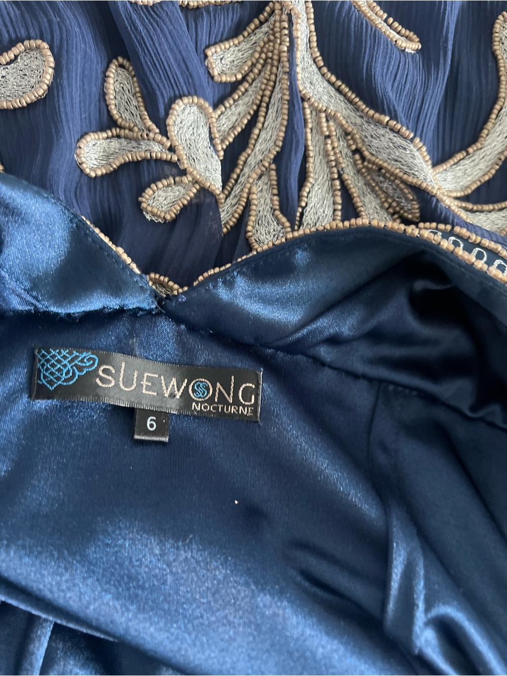 Sue Wong Navy Dress with Gold Embroidered Beading - Picture 3 of 3